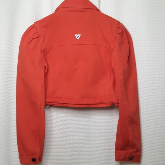 NWT Guess Girls 8-10 Red Orange Cropped Denim Jean Jacket - Picture 4 of 8